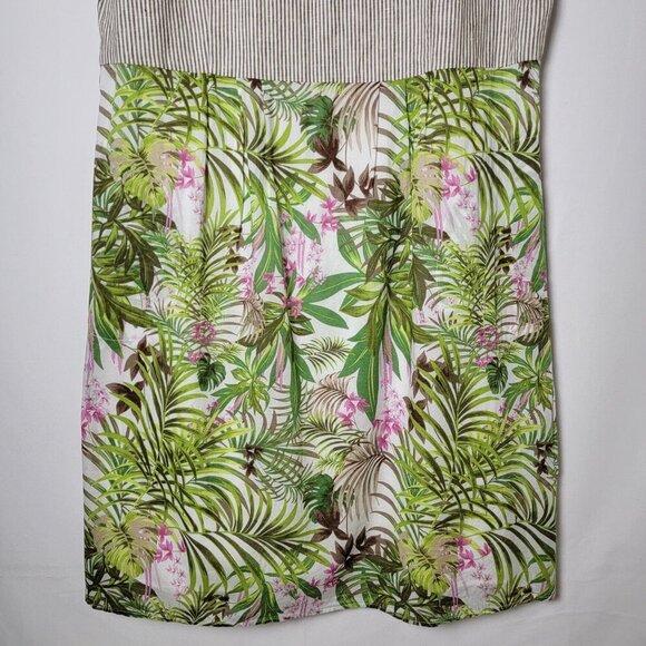 J. Jill Linen Blend Striped Botanical Hawaiian Floral Sleeveless Sheath Dress XL - Picture 4 of 13